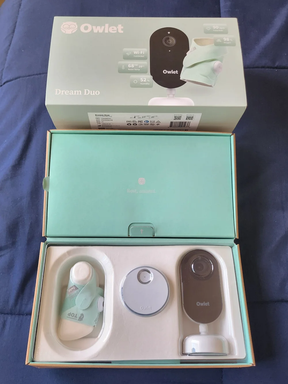 Owlet Dream Duo Gen 3 Baby Monitor Bundle 2K HD Cam Mint Green - New